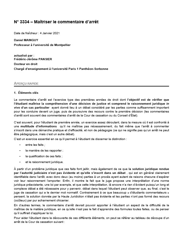 [Lexis 360] Fiche de méthodologie N°3334 – Maîtriser le commentaire d